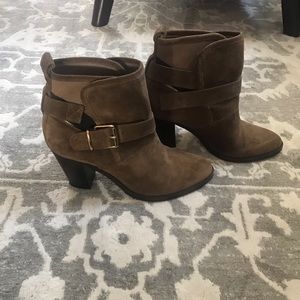 Burberry house check & suede ankle boot w/ buckle